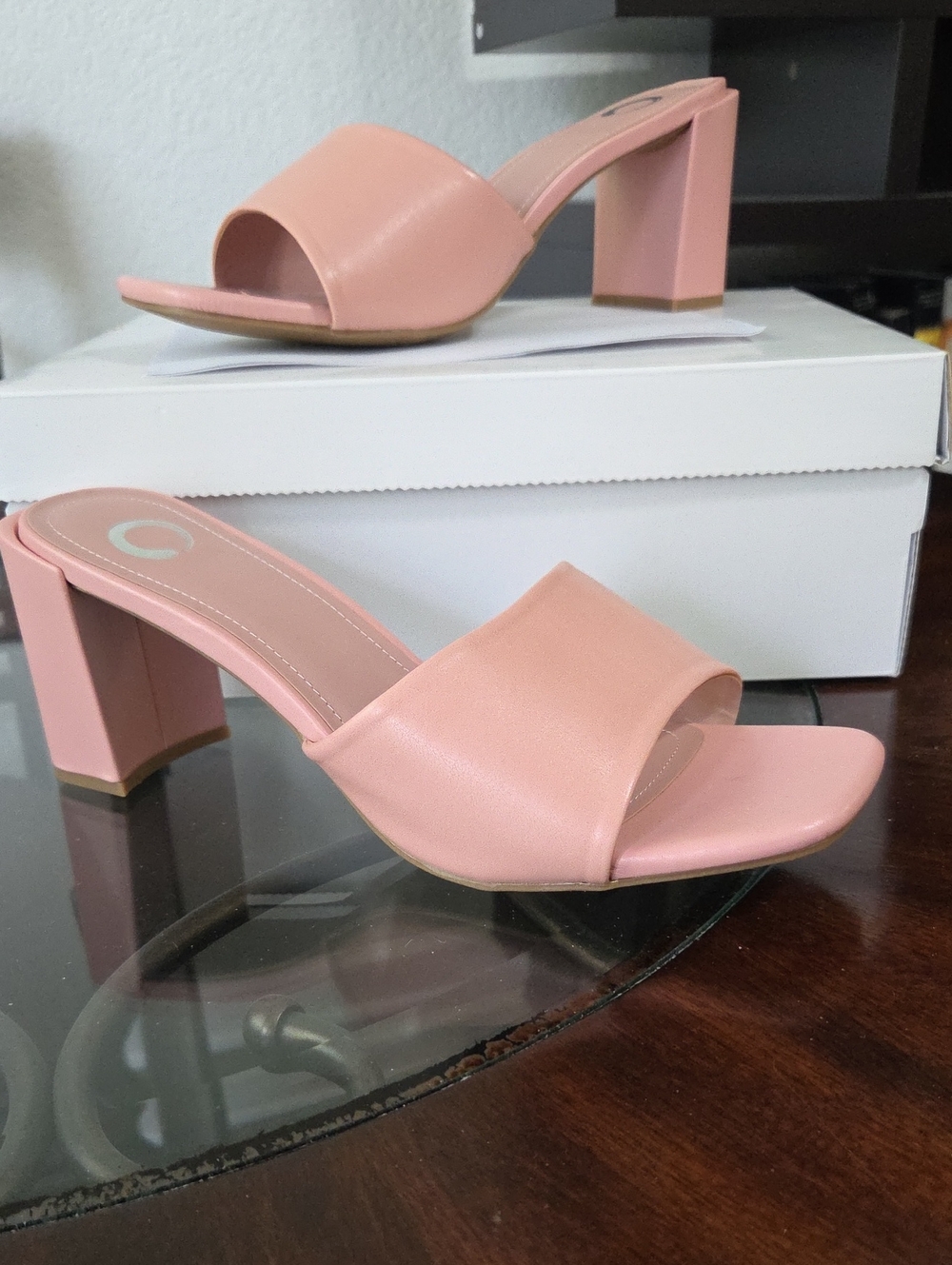 Journee Collection Blush Pink Block Heel Slide Mules